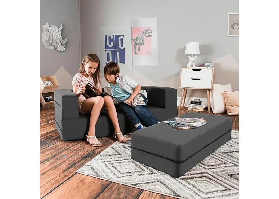 Kids Cubex Gray Convertible Sofa and Ottoman