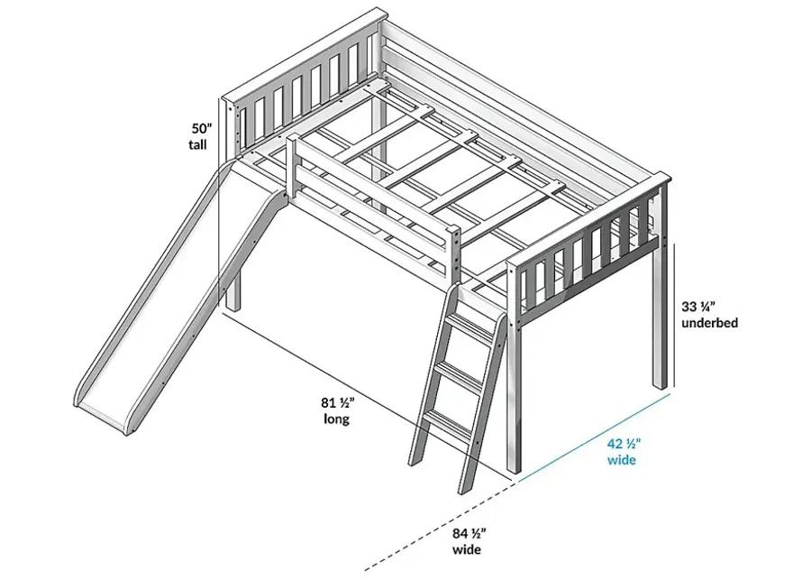 Kids Ayleth Brown Twin Low Loft Bed with Slide and Purple Tent