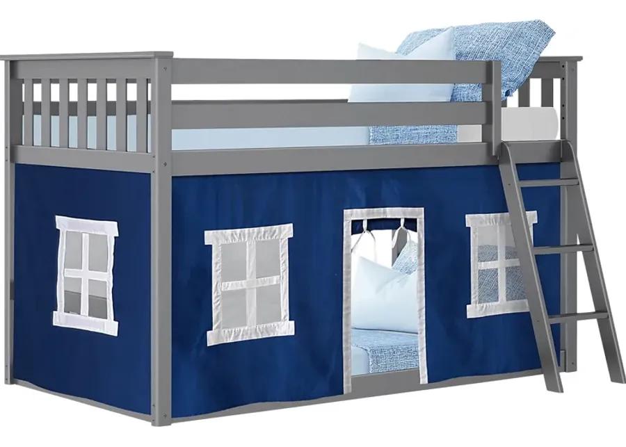 Kids Thorsten Gray Twin/Twin Low Bunk Bed with Blue Tent