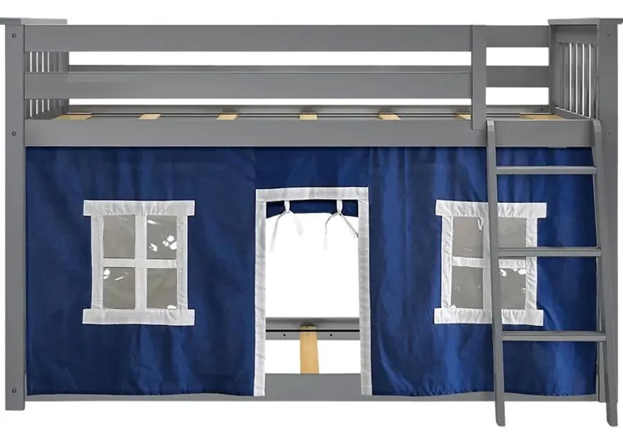Kids Thorsten Gray Twin/Twin Low Bunk Bed with Blue Tent