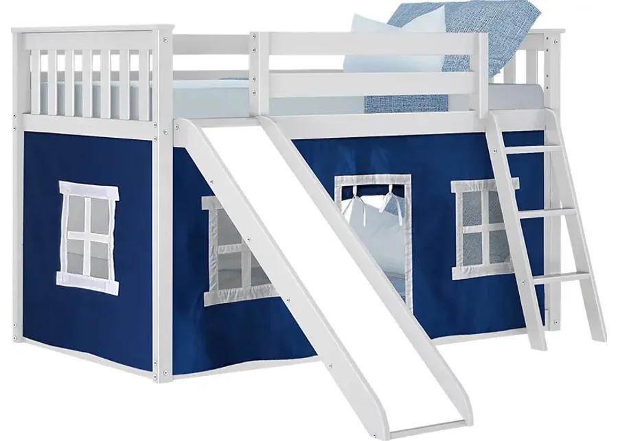 Kids Abdiel White Twin/Twin Low Bunk Bed with Slide and Blue Tent