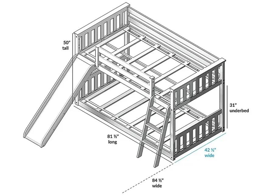 Kids Abdiel White Twin/Twin Low Bunk Bed with Slide and Blue Tent