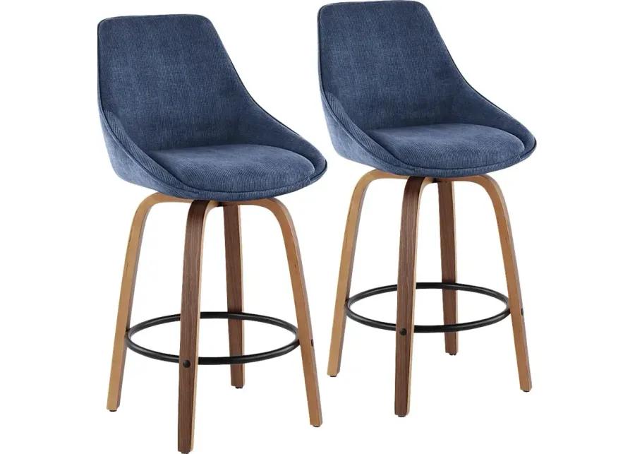 Dellrey Navy Counter Height Stool, Set of 2