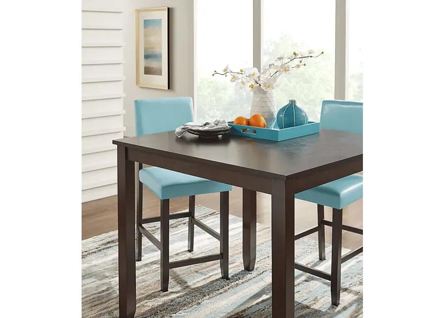 Sunset View Brown Cherry 3 Pc Counter Height Dining Set with Blue Stools