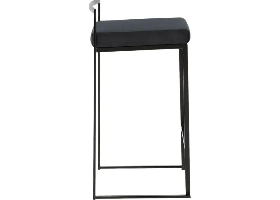 Sora Black Plush Black Metal Counter Height Stool, Set of 2