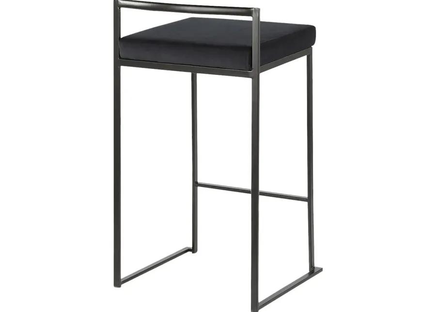 Sora Black Plush Black Metal Counter Height Stool, Set of 2