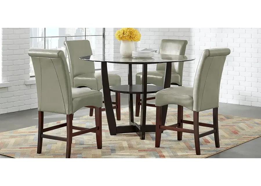 Ciara Espresso 5 Pc 48" Counter Height Dining Set with Green Stools