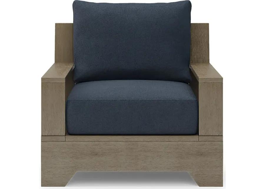 Lake Tahoe Gray Outdoor Club Chair with Indigo Cushions