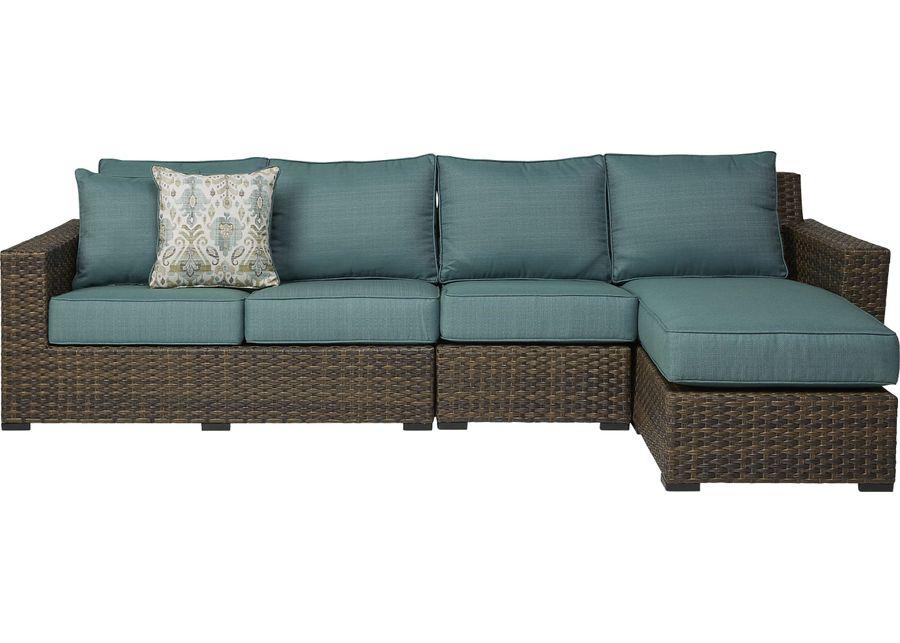 Rialto Brown 3 Pc Outdoor Sectional with Aqua Cushions