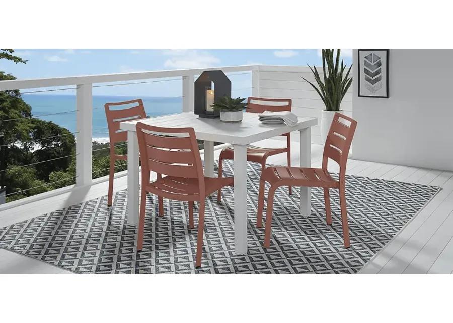 Park Walk White 5 Pc 40 in. Square Outdoor Dining Set with Coral Chairs