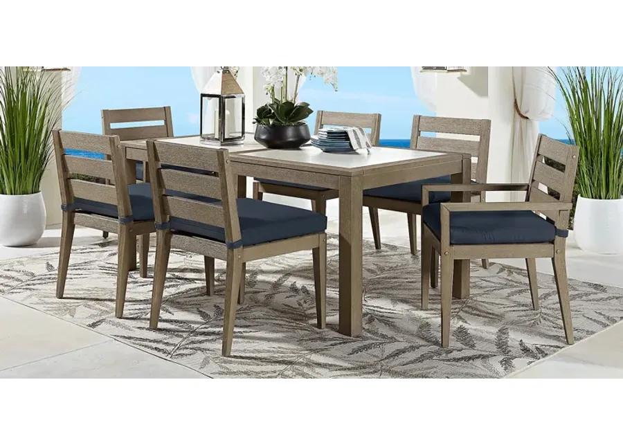 Lake Tahoe Gray 5 Pc Rectangle Outdoor Dining Set with Indigo Cushions