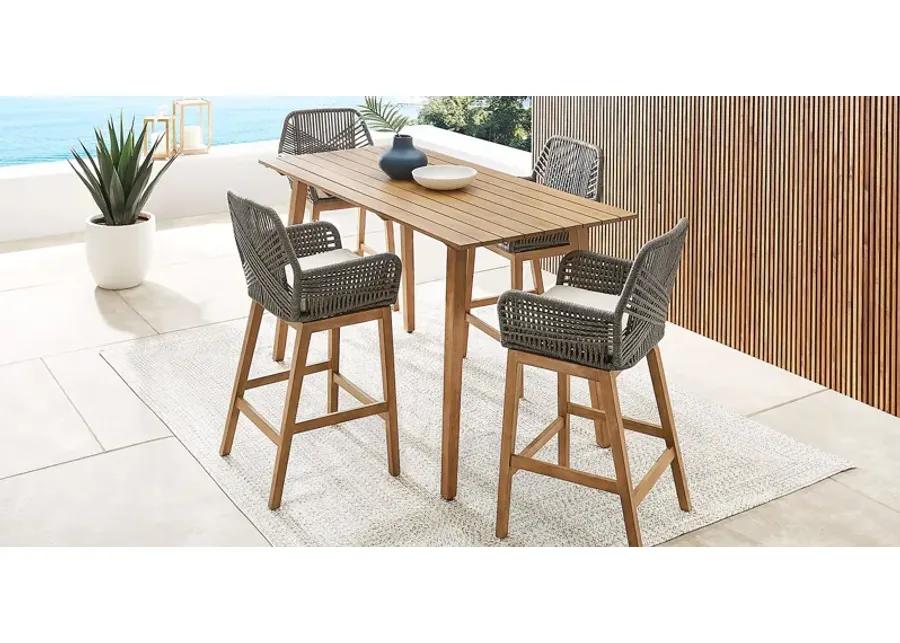 Tessere Natural 5 Pc Bar Height Outdoor Dining Set with Gray Barstools
