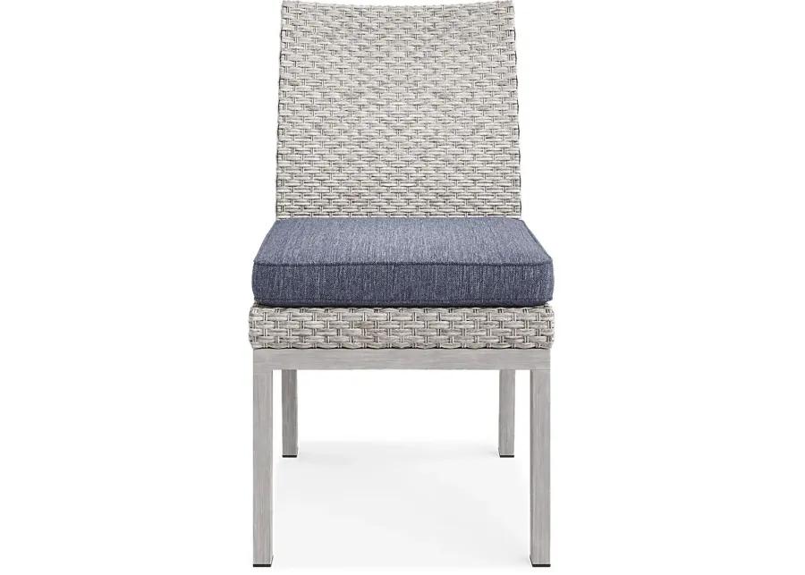 Sun Valley Light Gray Outdoor Side Chair with Blue Cushion