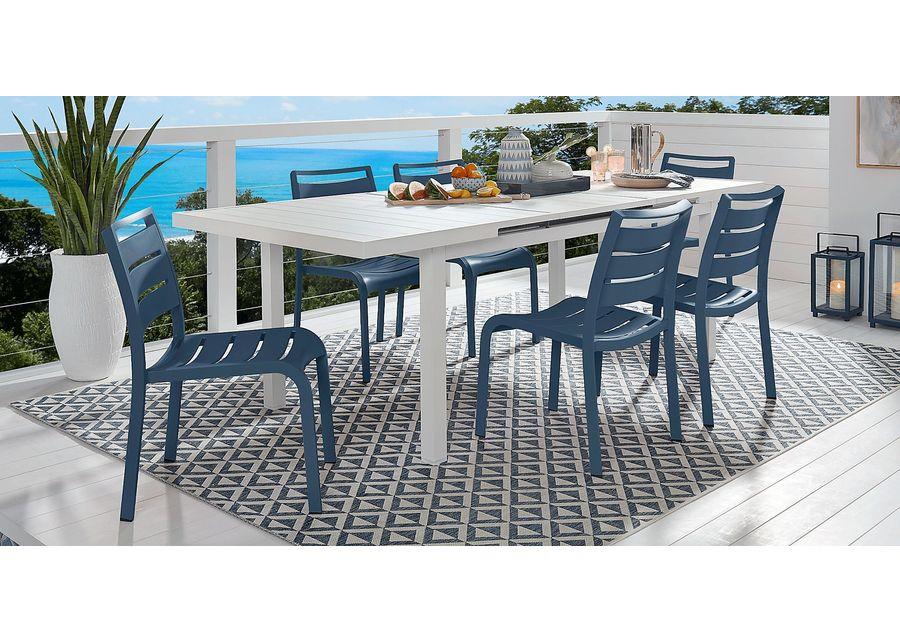 Park Walk White 7 Pc 73 - 97 in. Rectangle Extension Outdoor Dining Set with Navy Chairs