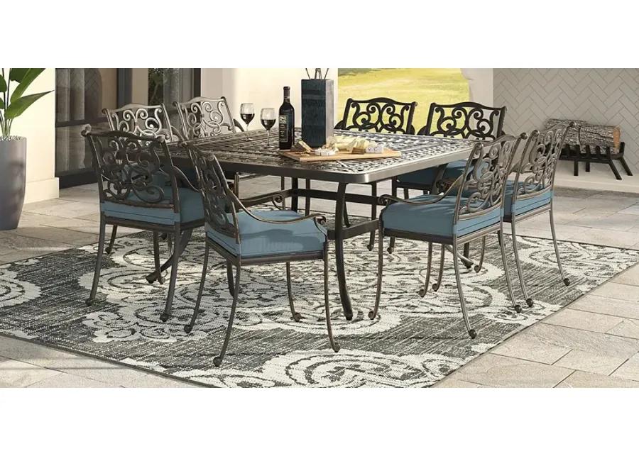 Lake Como Antique Bronze 9 Pc Square Outdoor Dining Set with Rivera Cushions