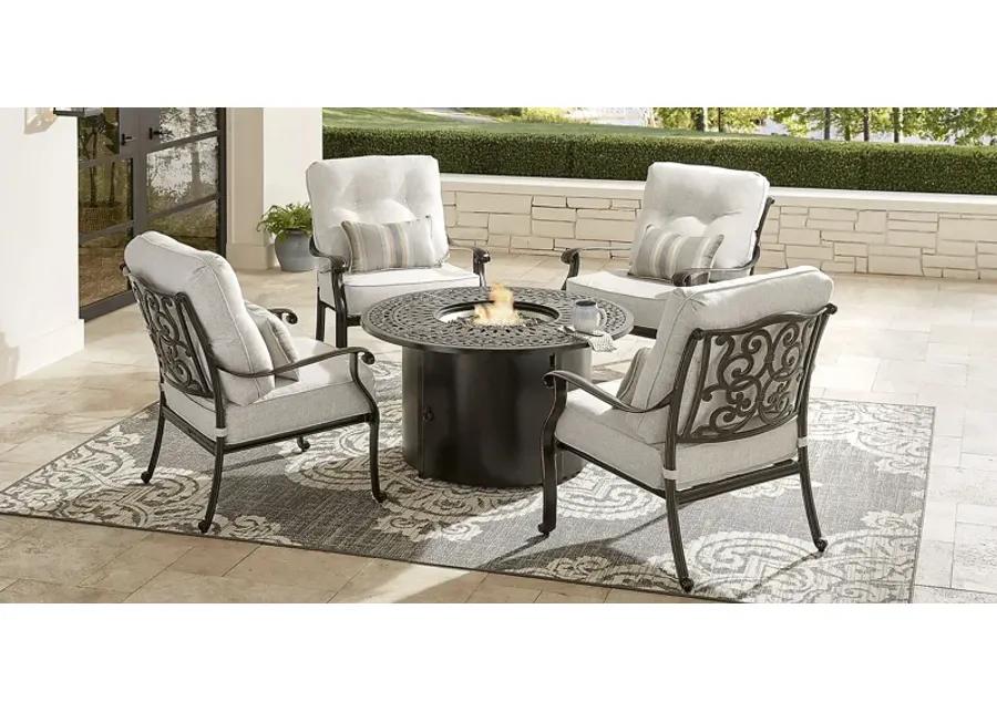 Lake Como Antique Bronze 5 Pc Fire Pit Seating Set with Silk-Colored Cushions