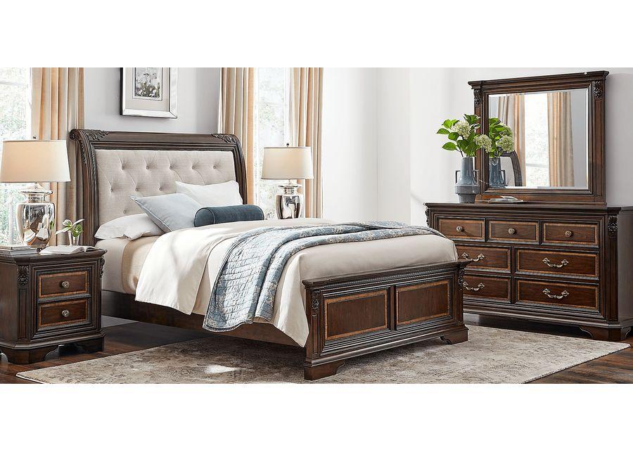 Fuller Brown Cherry 3 Pc Queen Upholstered Sleigh Bed