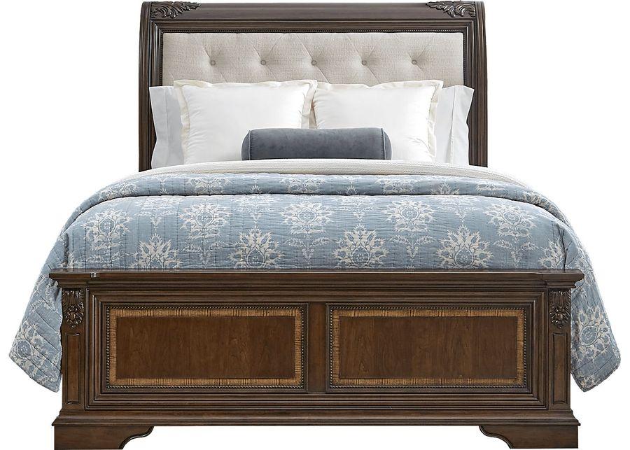 Fuller Brown Cherry 3 Pc Queen Upholstered Sleigh Bed