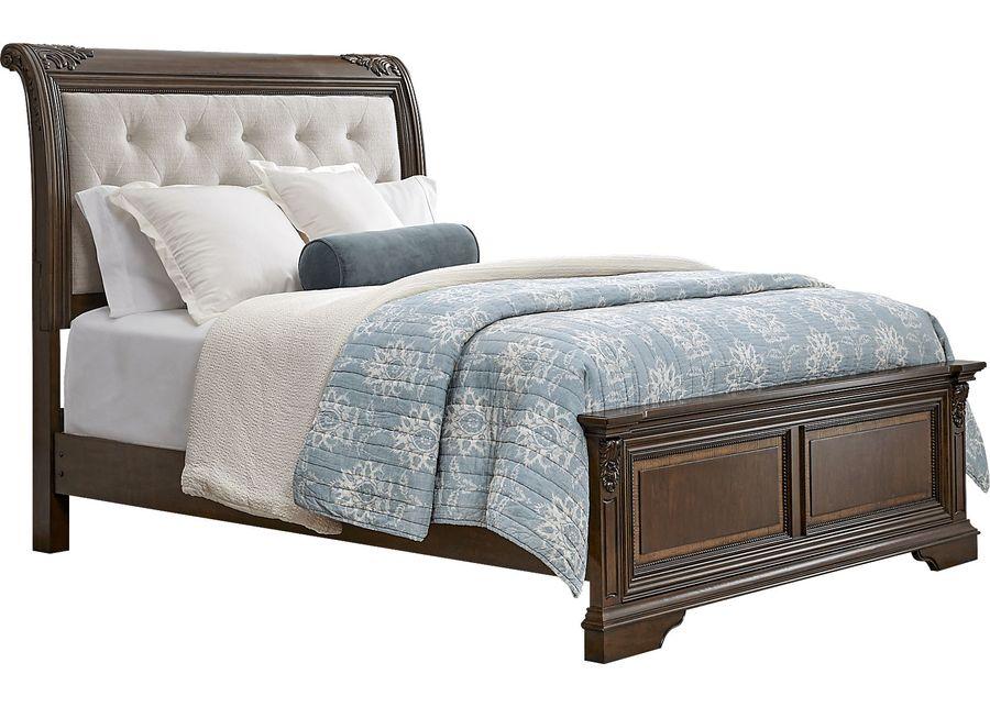 Fuller Brown Cherry 3 Pc Queen Upholstered Sleigh Bed