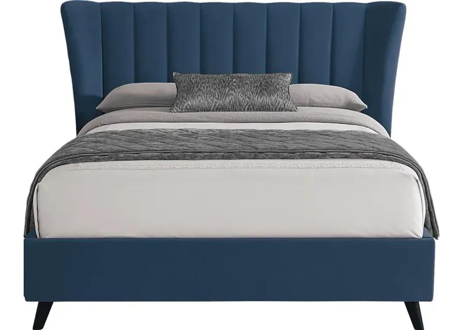 Devon Loft Walnut 5 Pc Bedroom with Nanton Park Blue Queen Upholstered Bed