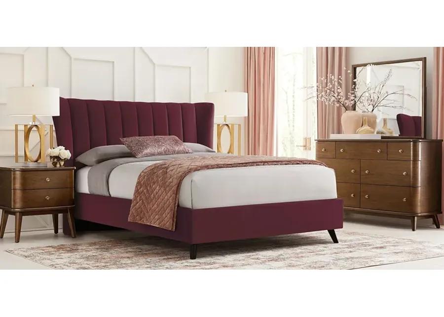 Devon Loft Walnut 5 Pc Bedroom with Nanton Park Red King Upholstered Bed