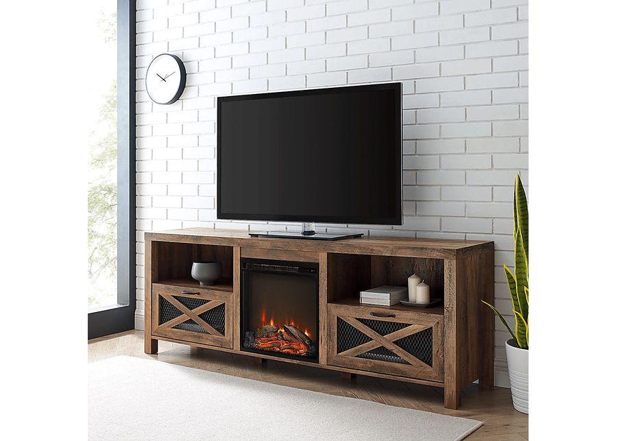 Wynridge Oak 70 in. Console, With Electric Fireplace