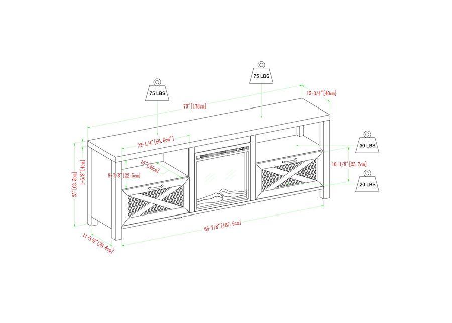 Wynridge Oak 70 in. Console, With Electric Fireplace