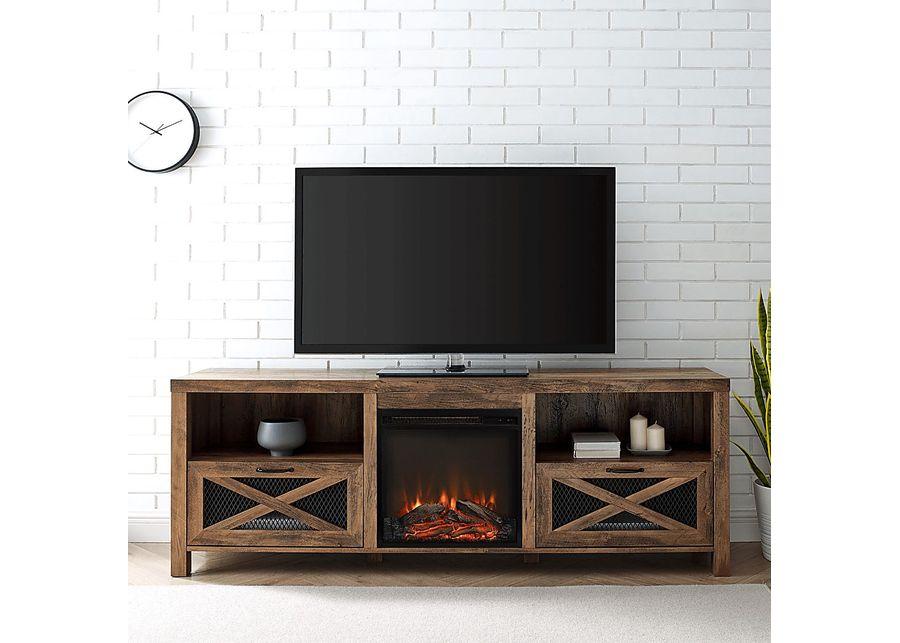 Wynridge Oak 70 in. Console, With Electric Fireplace