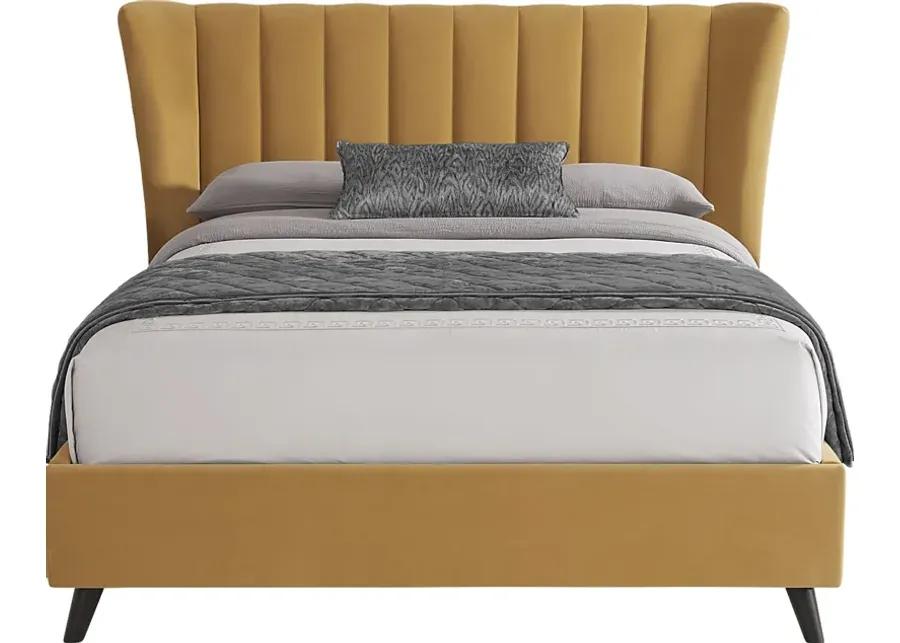 Devon Loft Walnut 7 Pc Bedroom with Nanton Park Yellow King Upholstered Bed