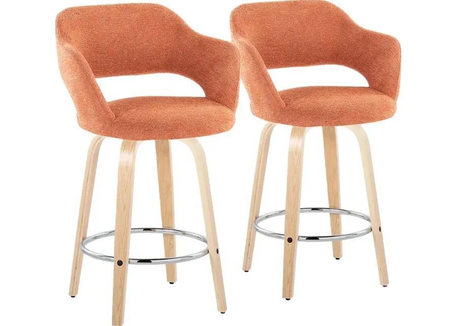 Jouett III Orange Swivel Counter Height Stool, Set of 2