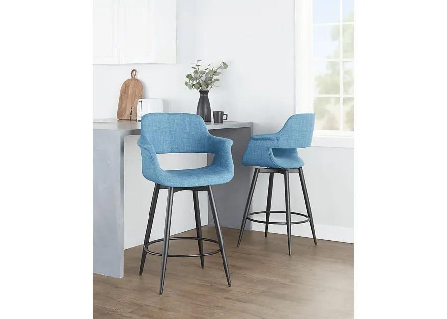 Lafanette II Blue Swivel Counter Height Stool, Set of 2