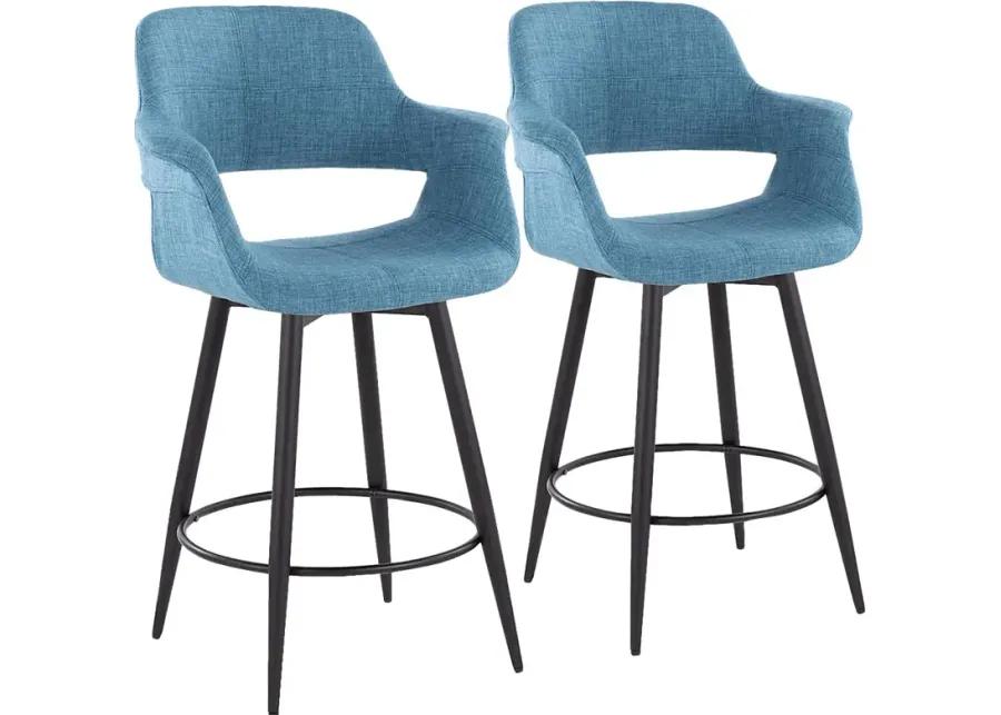 Lafanette II Blue Swivel Counter Height Stool, Set of 2