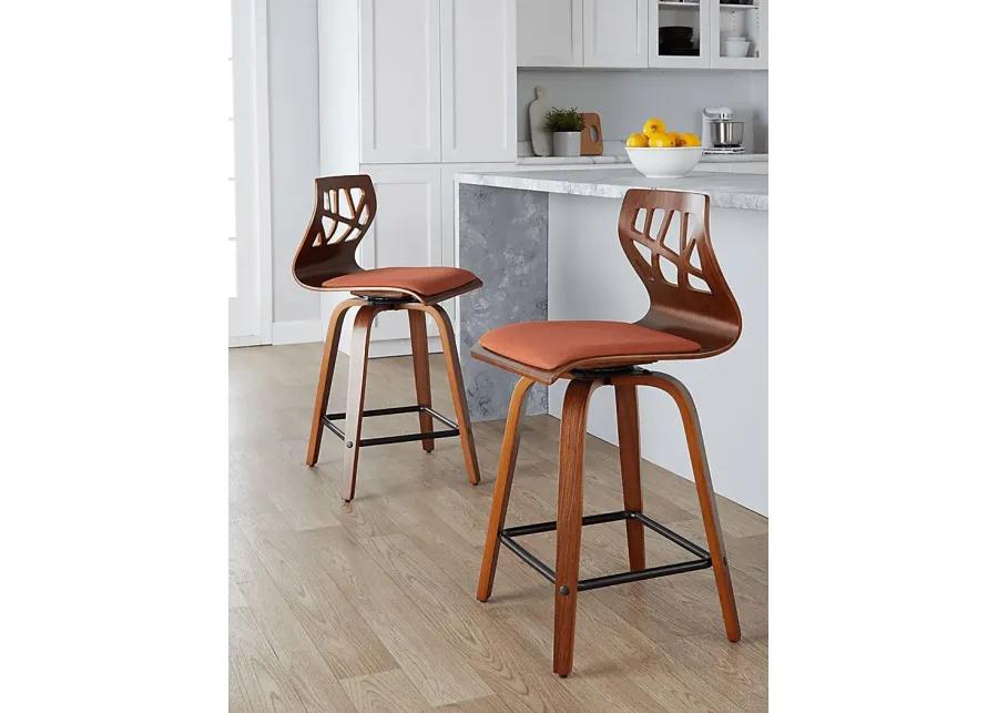 Watsonia II Orange Swivel Counter Height Stool, Set of 2