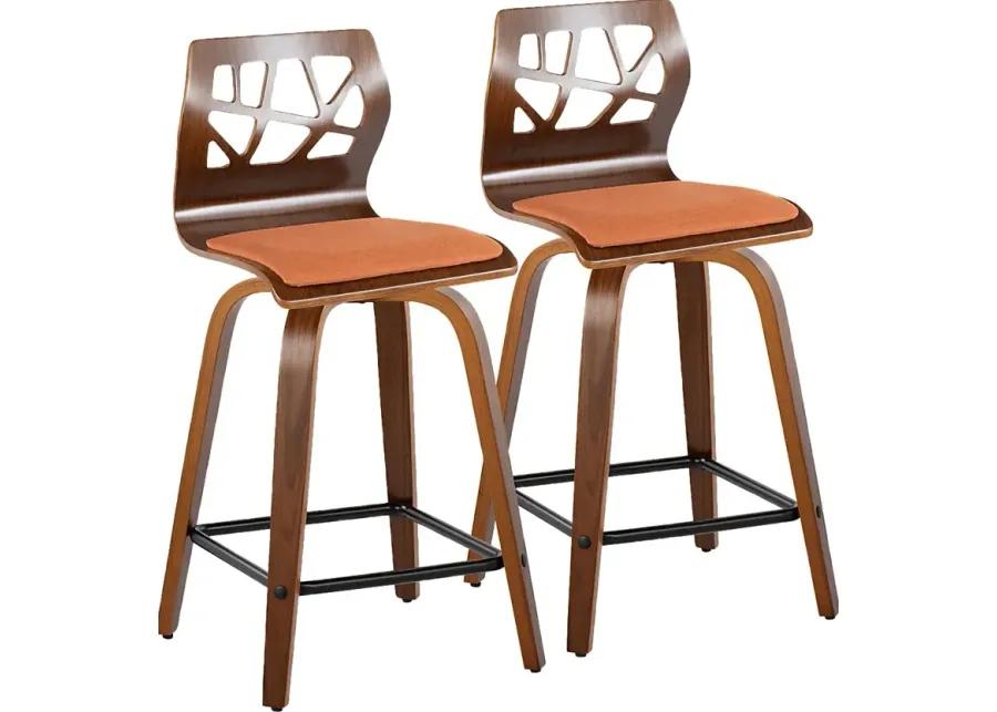 Watsonia II Orange Swivel Counter Height Stool, Set of 2