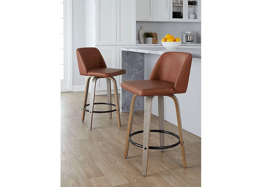 Wymering III Camel Swivel Counter Height Stool, Set of 2