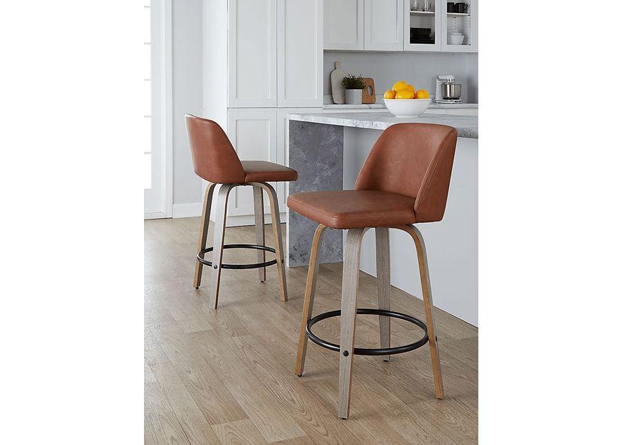 Wymering III Camel Swivel Counter Height Stool, Set of 2