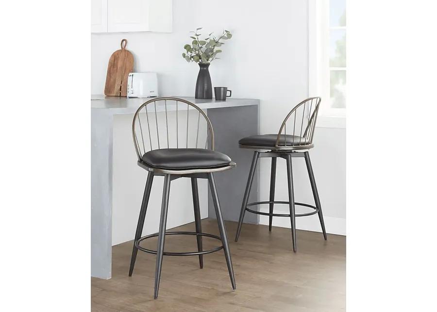 Charlias V Black Swivel Counter Height Stool, Set of 2