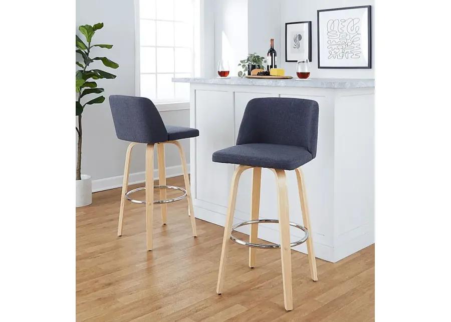 Wymering XVII Blue Swivel Barstool, Set of 2