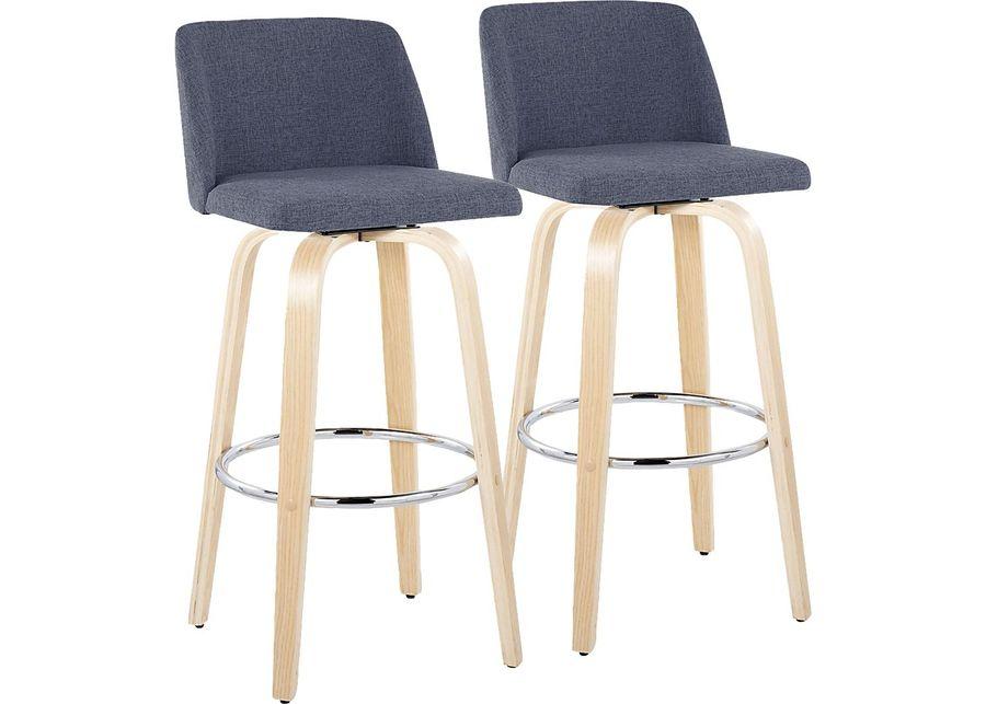 Wymering XVII Blue Swivel Barstool, Set of 2