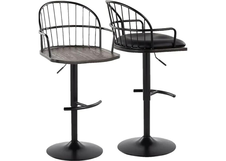 Charlias X Black Adjustable Barstool, Set of 2