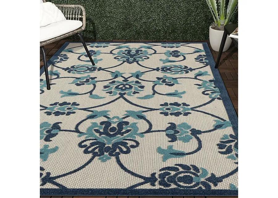 Kanguho Blue 7'10 x 9'10 Indoor/Outdoor Rug