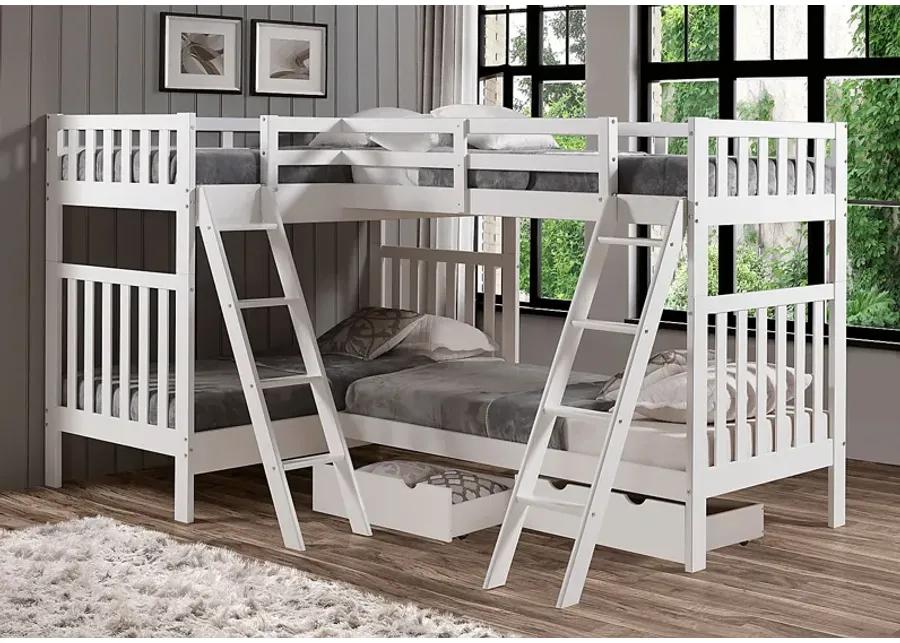 Kids Grenshall White Twin/Twin/Twin/Twin Bunk Bed with Storage