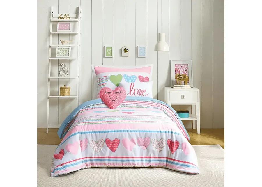 Kids Hearts Of Love Pink 4 Pc Twin Comforter Set