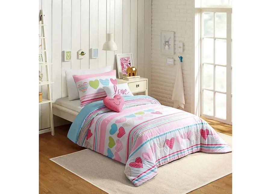 Kids Hearts Of Love Pink 4 Pc Twin Comforter Set