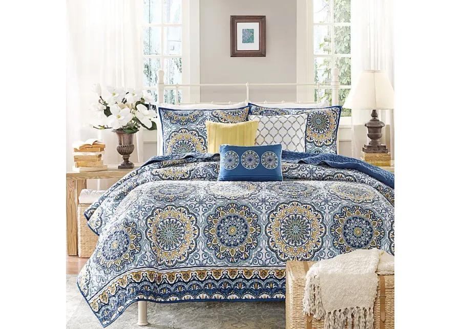 Tangiers Blue 6 Pc Queen Coverlet Set