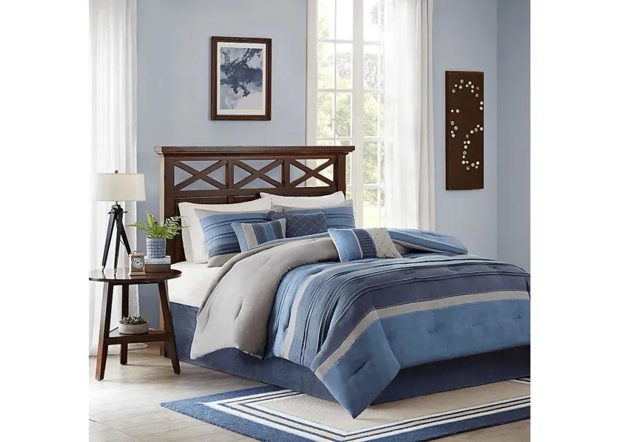 Amiah Navy 7 Pc Queen Comforter Set