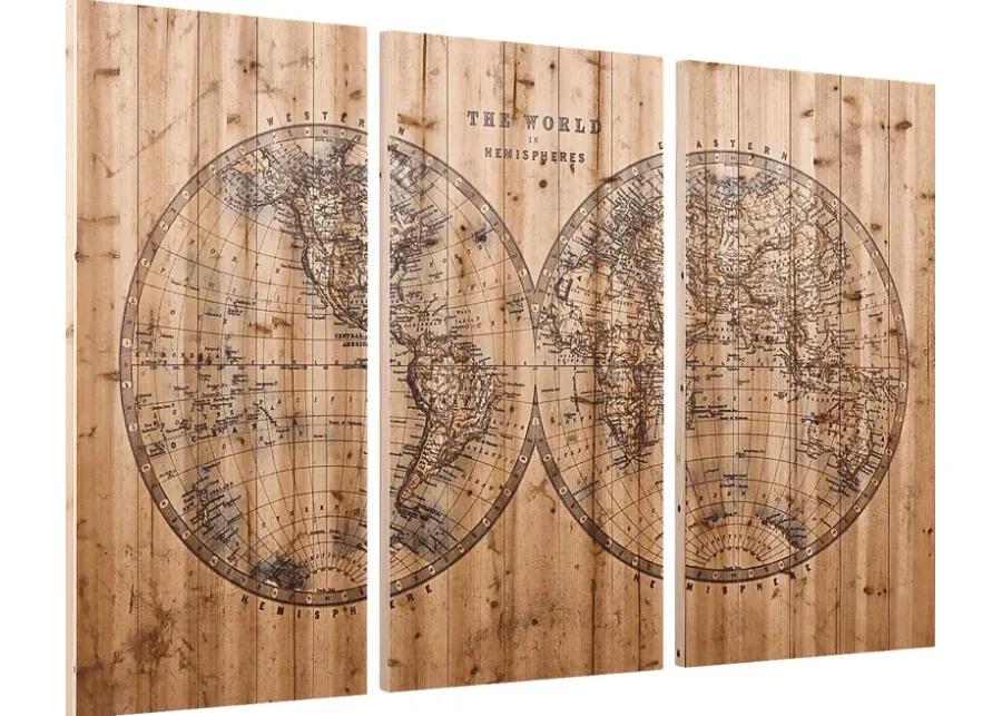 Aged World Map Set of 3 Artwork