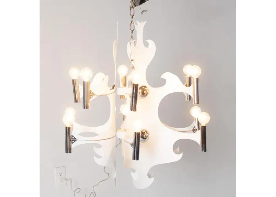 Vintage Italian Chrome & White Chandelier