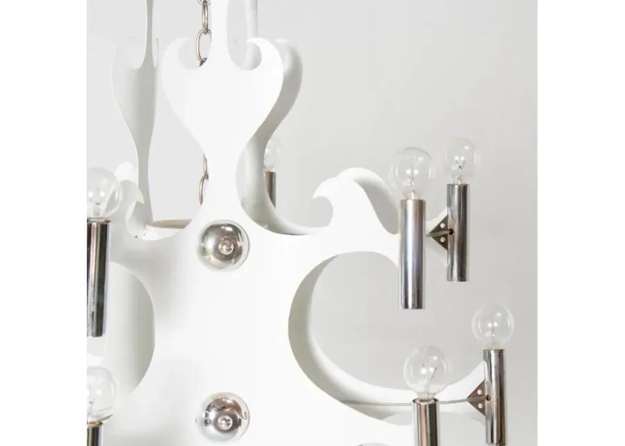 Vintage Italian Chrome & White Chandelier