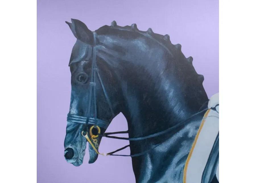 Framed Equestrian Artwork on Silk Cloth - Lavender